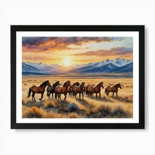 Cavalli al tramonto montagne