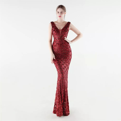 Vestito lungo rosso vino - rosso,
