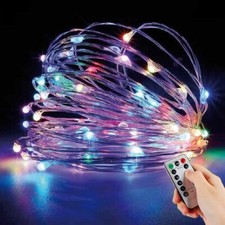 Luci di natale 100 micro led batteria 10 mt con telecomando esterno multicolore