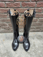 Stivaletto nero equitazione ufficiale tedesco ww2 con lacci stivaletto pelle personalizzato. Stivaletti