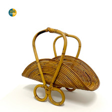 Porta riviste vintage bambù vimini rattan italiano