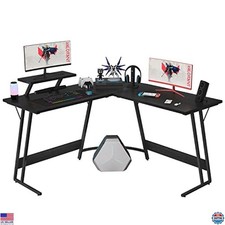 Scrivania Gaming a Forma di L 51 Pollici Angolare Tavolo PC con Rialzo Monitor, Classico Nero