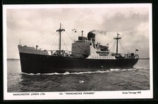 Cartolina nave mercantile SS Manchester Pioneer in viaggio, Manchester Liners Ltd. 