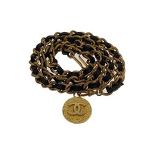 CHANEL Catena Collana Lunga Ciondolo Tondo Marca CoCo Moneta Oro Vintage...