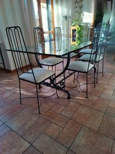 Tavolo In Ferro Battuto Con Vetro In Cristallo E Sei Sedie