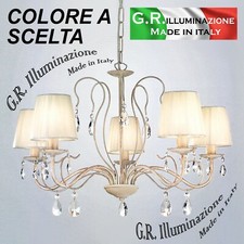 LAMPADARIO IN FERRO BATTUTO CLASSICO MODERNO 5 L. AVORIO ORO SOSPENSIONE Regina