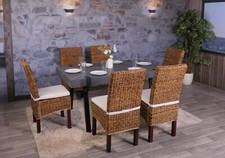 Set 6 sedie in vimini sedia sala da pranzo M69 BALI rete banana chiara, con cuscini