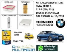 KIT TAGLIANDO FILTRI OLIO BARDAHL BMW SERIE 3 318 D F30 F31 105KW 143 CAVALLI  