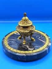 Antico Calamaio In Bronzo Dorato Base In Marmo Fine 1800 XIX Sec 