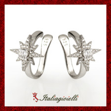 Stellari Orecchini a Clip Argento 925 Rodiato Oro Bianco con Zirconi Brillanti