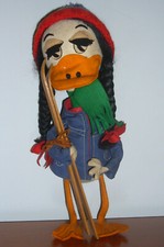 BAMBOLA PELUCHE VINTAGE ANATRA SCIATORE CRESBA PANNO LENCI PANNO FELTRO 35 CM 50s 