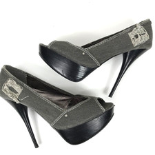 Bakers Eryn Heels decolte donna taglia 10M grigio denim invecchiato punta aperta plateau