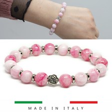 Bracciale elegante donna braccialetto pietre rosa fiore acciaio rodiato silver