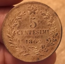 5 Centesimi 1862 Napoli, Vittorio Emanuele II, qFDC, Rif. 2535