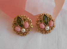 ORECCHINI Sarah Coventry pietre in lucite perla e cristallo metallo dorato 19