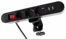 Multipresa da tavolo 3 prese + 2 USB fissaggio a morsetto e cavo da 2 metri MCPO