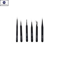 KIT PINZETTA PER ELETTRONICA DI PRECISIONE METALLICA ANTISTATICA ESD SMD SET 6PZ