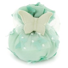 SACCHETTO PORTACONFETTI VERDE TIFFANY FARFALLE CRESIMA MATRIMONIO COMUNIONE 