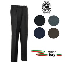 Pantalone Uomo Classico 100% Pura Lana Vergine Vita Alta Gamba Larga Invernale