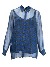 Camicia In Seta Blu Banner Da Donna Marina Rinaldi NWT