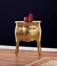 COMODINO IN LEGNO BOMBATO  IN FOGLIA ORO O ARGENTO, SWAROSKI