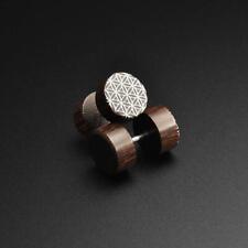 Finto Dilatatore Spine Palma Legno Gauge Fiore Della Vita Osso Intarsio