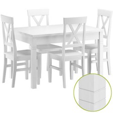 Set bianco in Pino tavolo da pranzo  zampe intagliate e 4 sedie 90.70-51BW-Set22