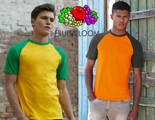 Maglietta T-SHIRT manica corta FRUIT OF THE LOOM maglia UOMO bicolore BASEBALL @