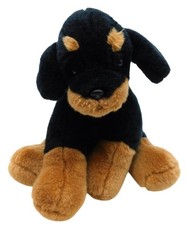 Peluche vintage Kellytoy nero e marrone Rottweiler cucciolo cane seduto 11"