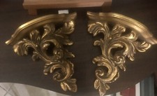 COPPIA CONSOLLE LEGNO DORATO STILE BAROCCO DA PARETE