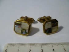 GEMELLI OTTONE MADREPERLA VINTAGE ANNI 60 USATI 17 X 15 MM SEGNI TEMPO VEDI FOTO