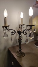 Lampada Da Tavolo Stile Francese Cristallo E Ottone Anni 70 3 Luci Modernariato