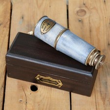 Antico telescopio portatile ottone scatola legno ottica nautica cannocchiale ...