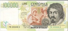 Cartamoneta. Italia L. 100.000 CARAVAGGIO Fazio - Speziali. Quasi fior di stampa