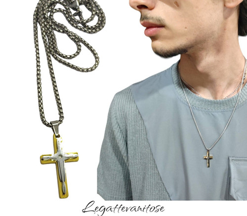 Collana croce uomo acciaio - collana, in