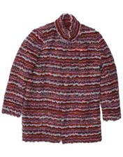 MARIELLA ROSATI soprabito donna aperto UK 14 grande bordeaux a righe CQ09