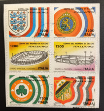 6 Francobolli 1990 Italia Repubblica - Italia '90 - Usati Su frammento