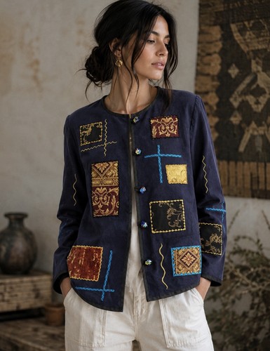 Giacca patchwork ricamata boho