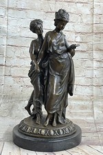 Artigianale Bronzo Scultura Sale Marmo Donna Greco Antico Originale Firmato