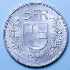 SVIZZERA 5 FRANCHI 1937 B qFDC