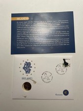 2002 Bolaffi Irlanda EIRE Busta Filatelico Numismatica con 1 Euro Arpa