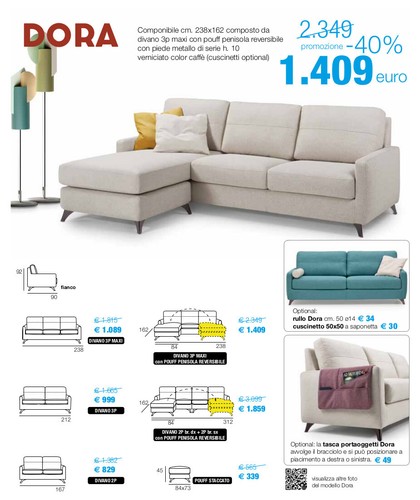 Divano 238x162 con pouff - cm,