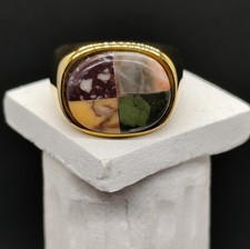 Anello artigianale acciaio placcato oro con marmi antica Roma