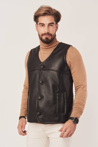 Gilet uomo nero pelle - , di