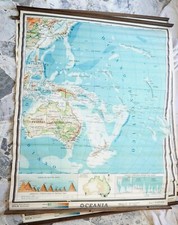 VECCHIA MAPPA MURO OCEANIA SCUOLA IDEA ARREDO AGENZIA VIAGGI CARTINA GEOGRAFICA