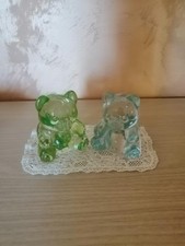 Coppia di statuette orsetti celeste e verde in vetro Murano
