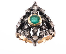 ANELLO Antico  in oro giallo 9 KT e argento con diamanti taglio brillan ct. 0,60