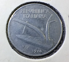 Moneta italiana 10 lire 1974