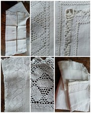 Completo Letto🛌LENZUOLO matrimoniale FEDERE lino 100% RICAMO MANO vintage PIZZO