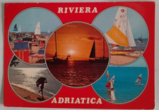 Cartolina d'epoca Riviera Adriatica 5 Vedutine Tramonto Barca 10x15cm Viaggiata